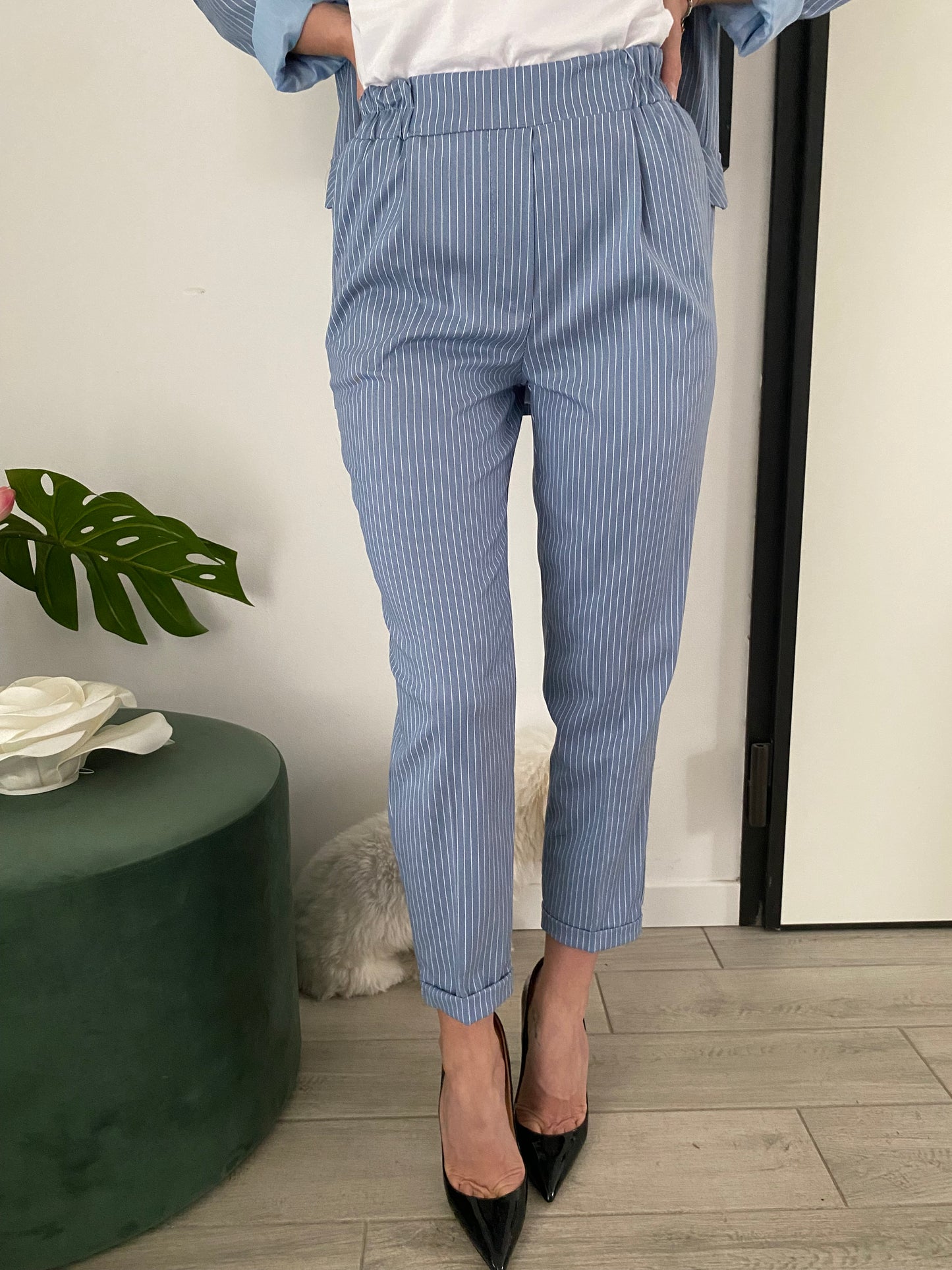 Pantaloni Chicca azzurro gessato IF Collection