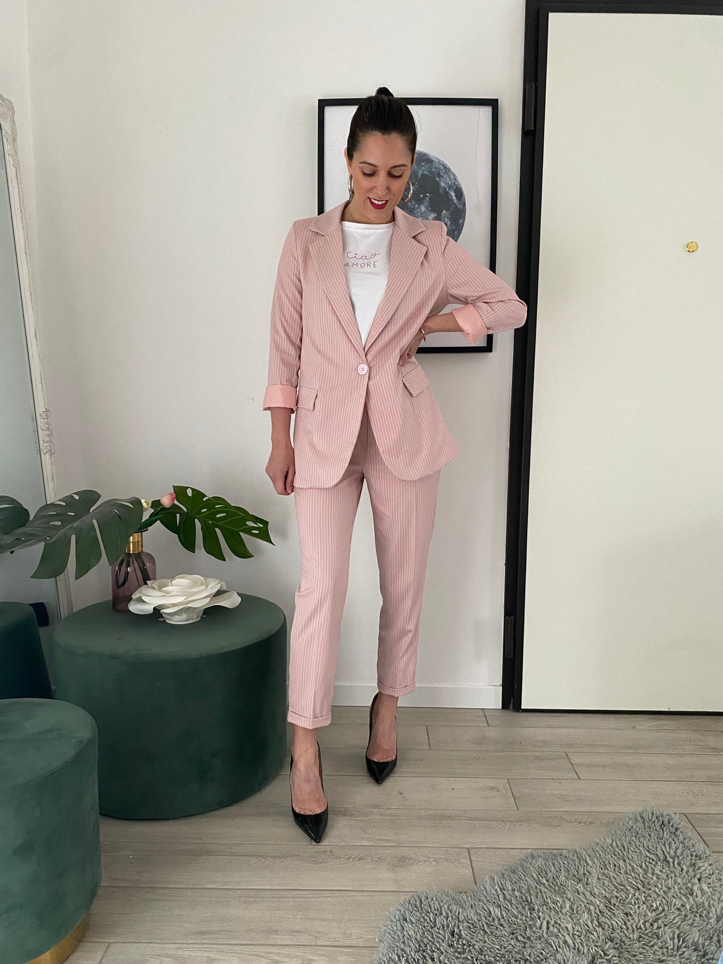 Pantaloni Chicca rosa gessato IF Collection
