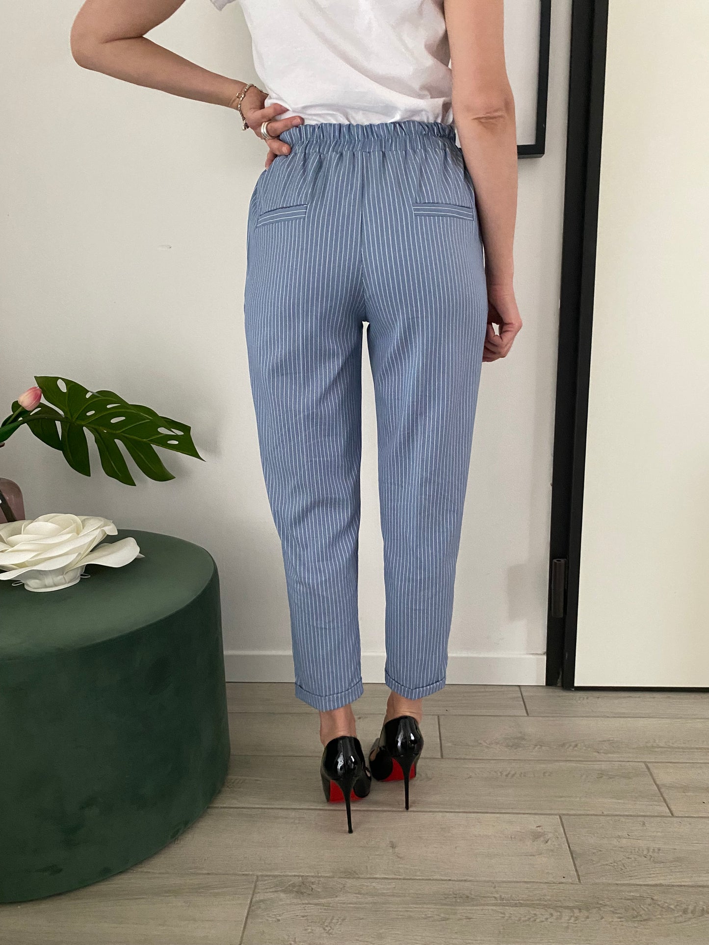 Pantaloni Chicca azzurro gessato IF Collection