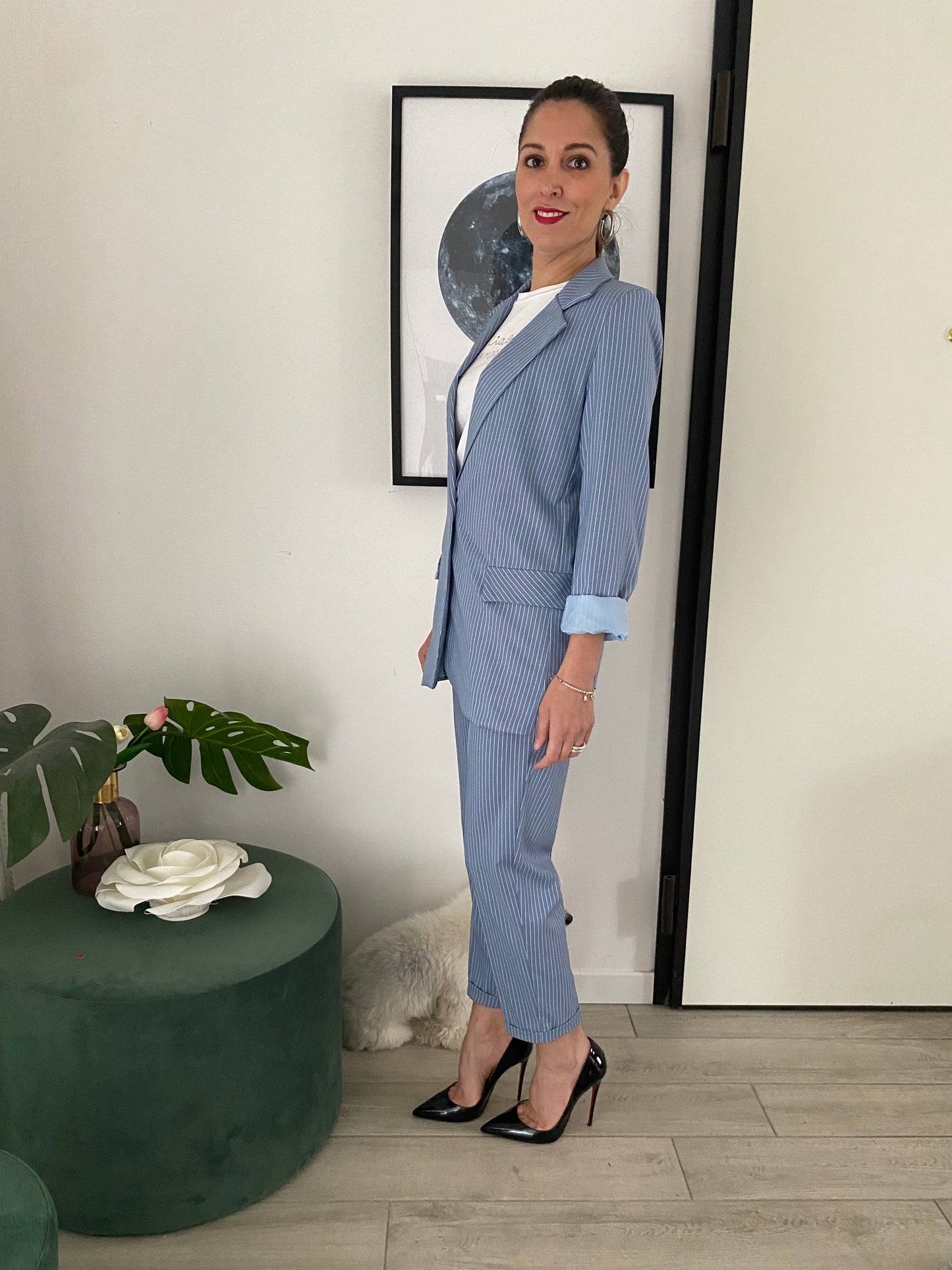 Pantaloni Chicca azzurro gessato IF Collection