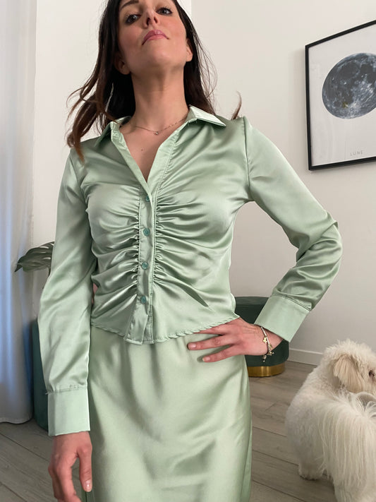 Camicia raso arricciata verde salvia IF Collection