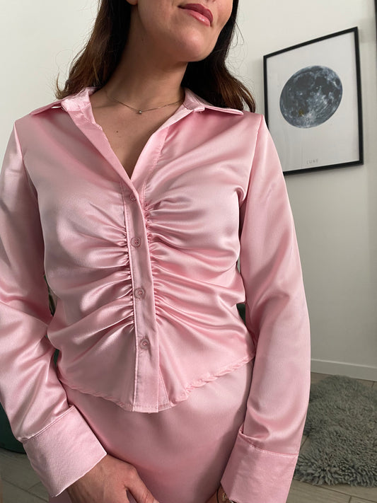 Camicia raso arricciata rosa candy IF Collection